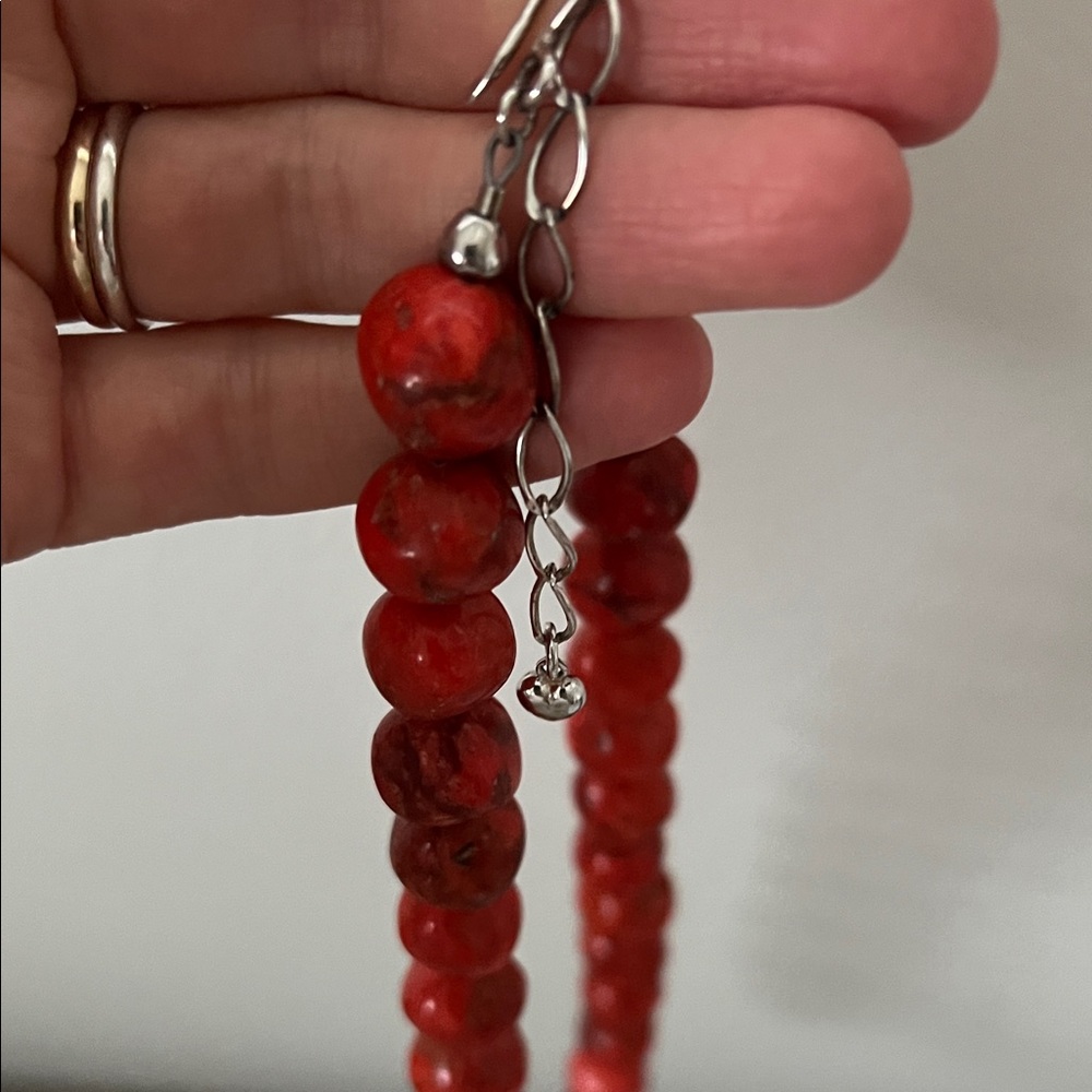 Jay King signed sterling red coral beaded necklace